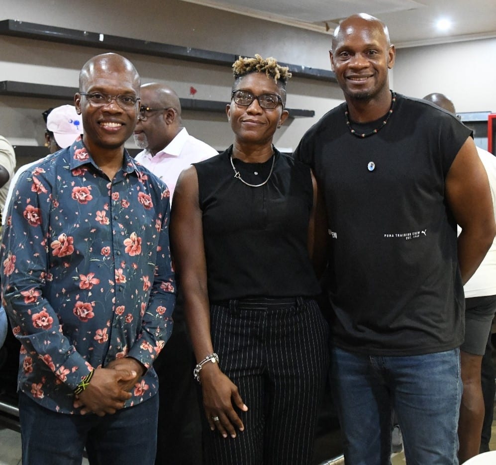 Dr. Brown, Prof Hylton and Asafa Powell at Stephen Francis Wake