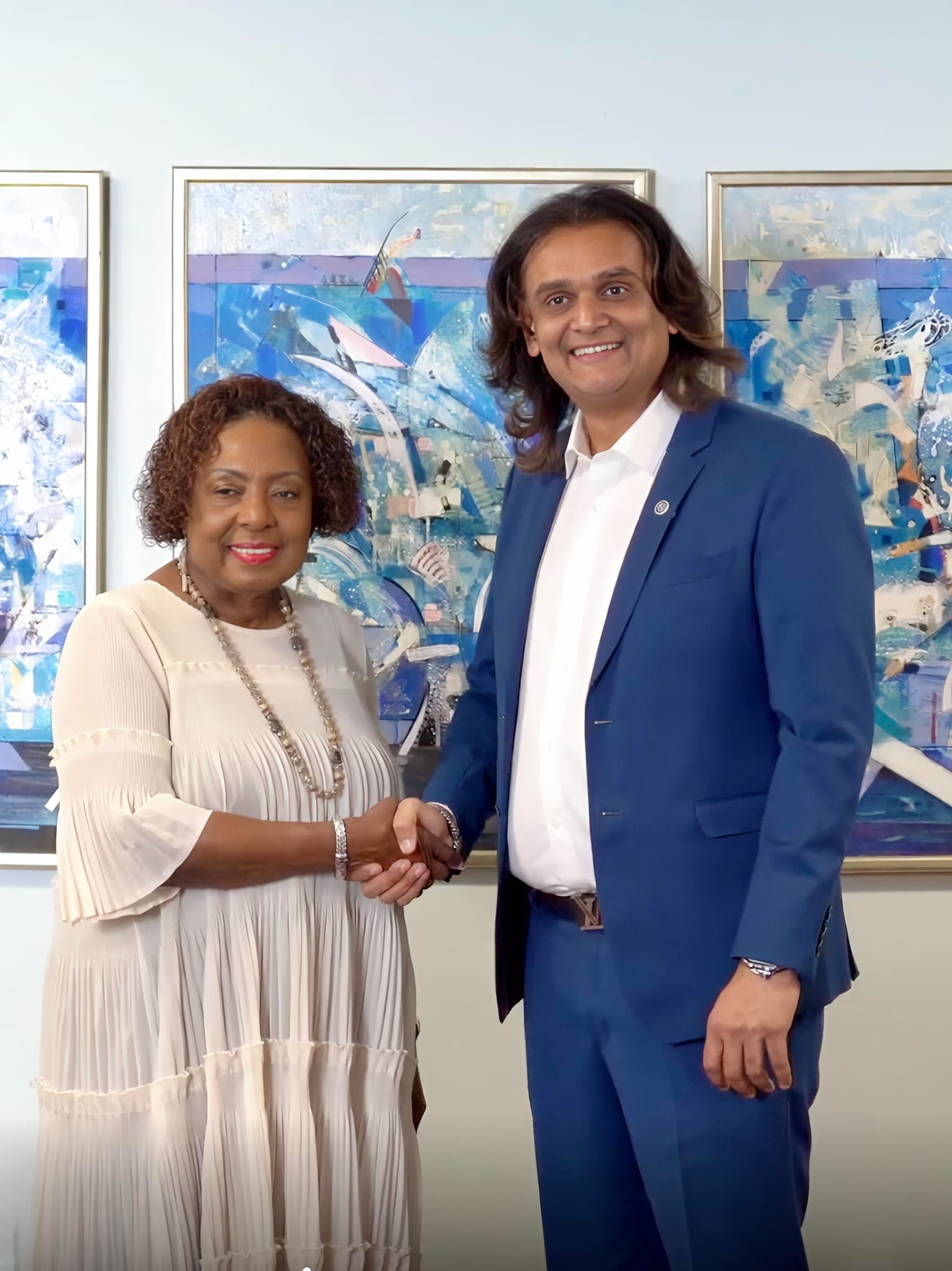 Hon. Olivia ‘Babsy’ Grange, Minister of Culture, Gender, Entertainment and Sport and Amber Group founder and CEO, Ambassador Dushyant Savadia