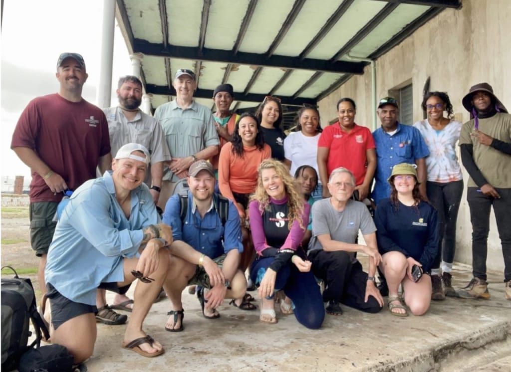 Vann Cunningham (bottom, second from right) with the Jamaica survey team in Port Royal. Photo courtesy of Vann Cunningham.
