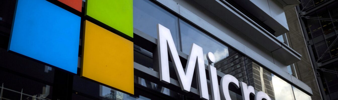 FILE PHOTO: Microsoft logo on an office building in New York, U.S.