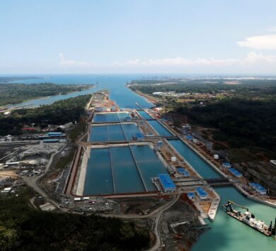 An aerial view of the new Panama Canal expansion project on the outskirt of Colon City