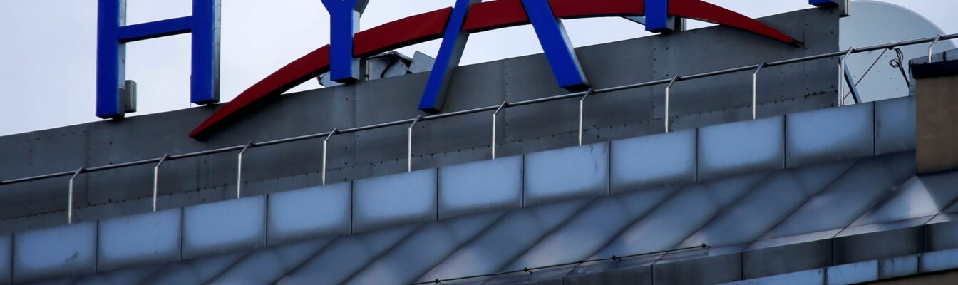 Company’s logo is seen on Ararat Park Hyatt Moscow hotel in central Moscow