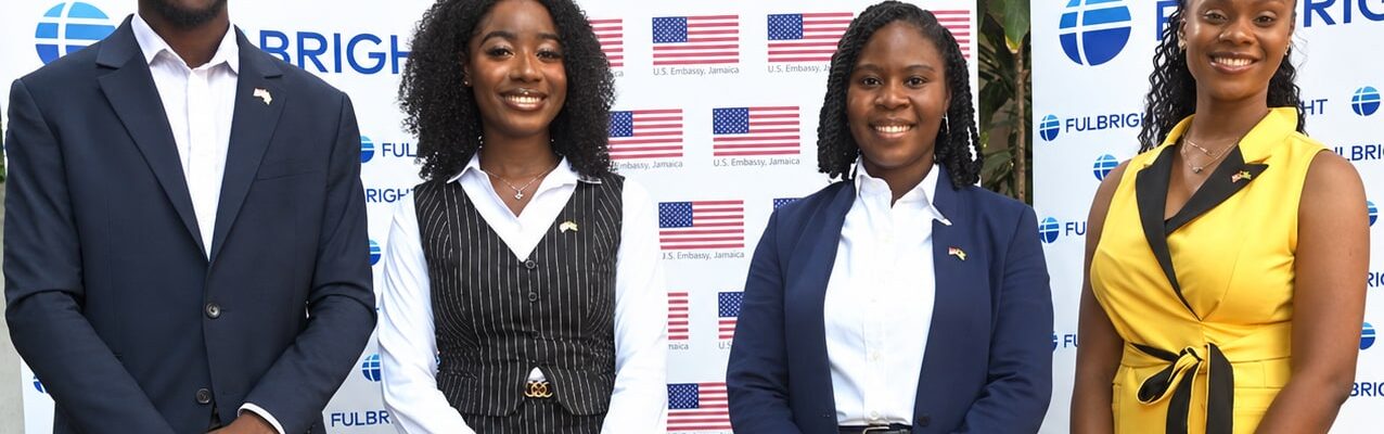 U.S. Embassy Jamaica’s 2026 Fulbright Awardees (l-r) Abishua Johnson, Davia Findlotor, Joelle Hanson and Jervian Johnson
