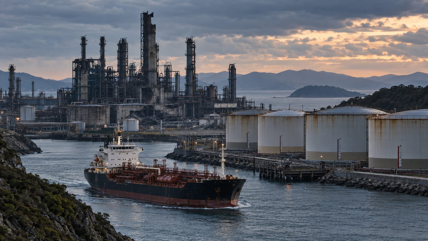 Diesel refinery, tanker, and low storage tanks