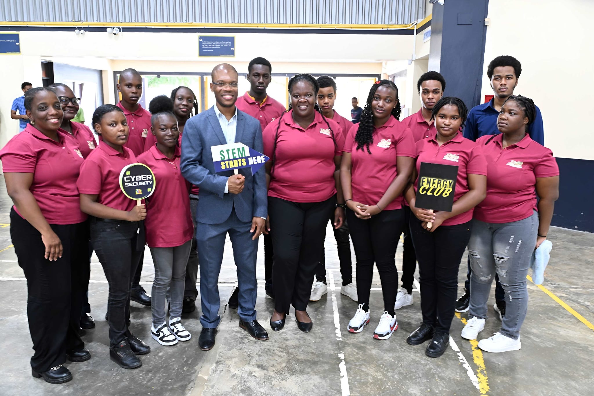 Dr, Brown Shares photo with students and staff from Grange Hill High_STEM Innovation Day