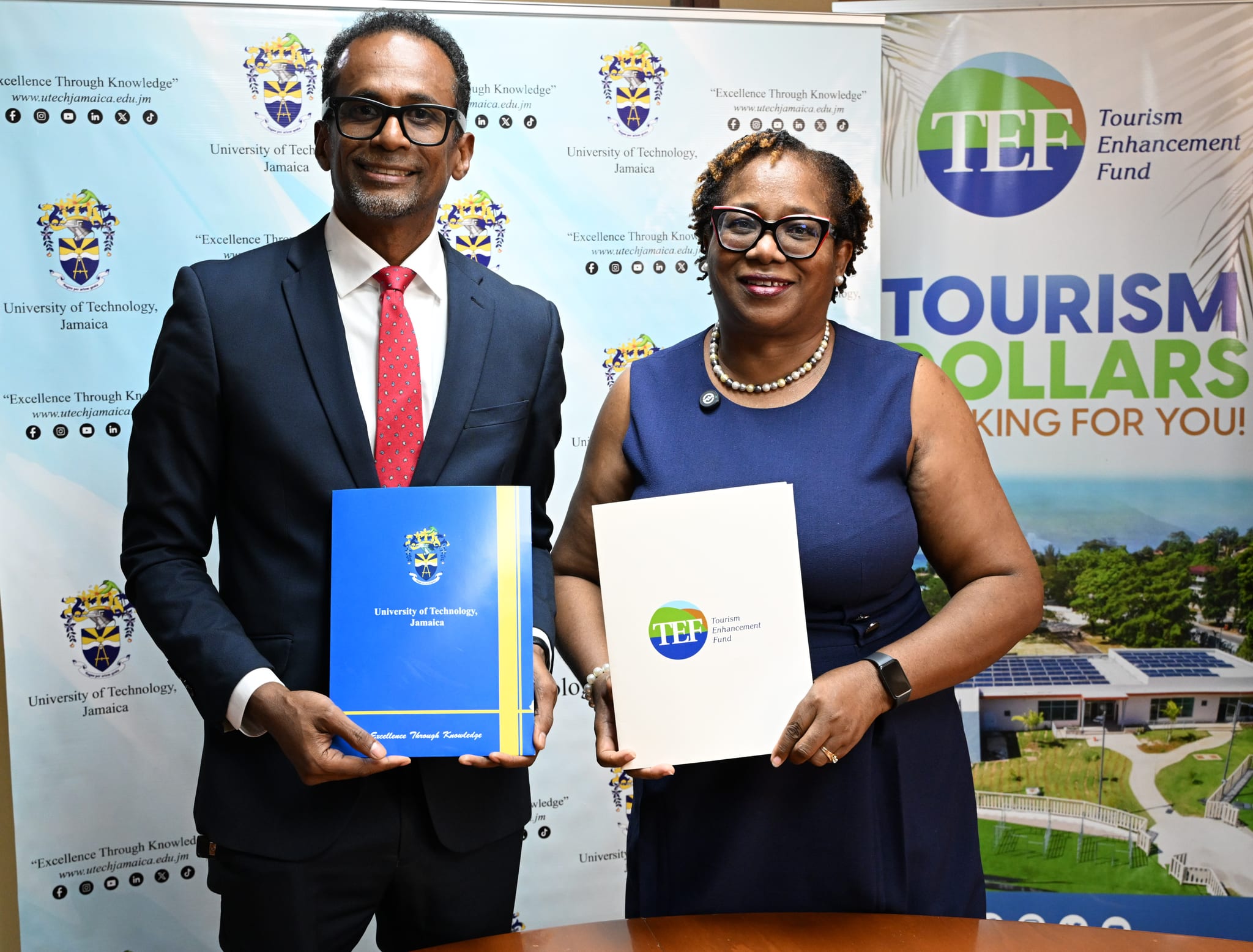 Prof. Shermaine Barrett and Dr. Carey Wallace at TEF-UTech contract mock signing event