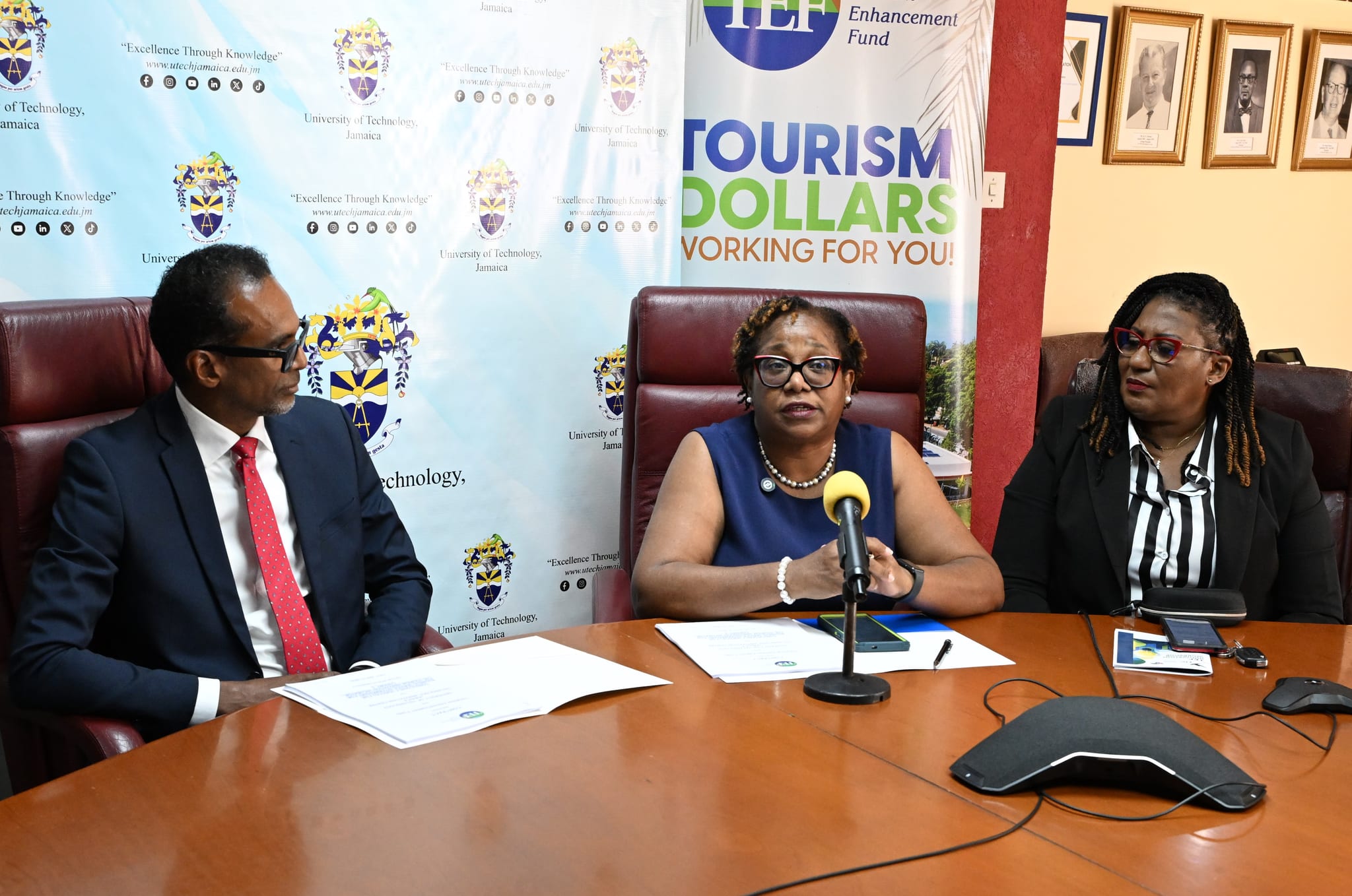 Prof. Shermaine Barrett shares remarks during TEF-UTech contract mock signing event