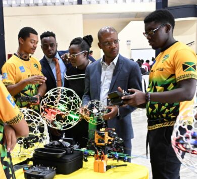 Jamaica Drone Soccer Team Demonstrate how to opperate devices