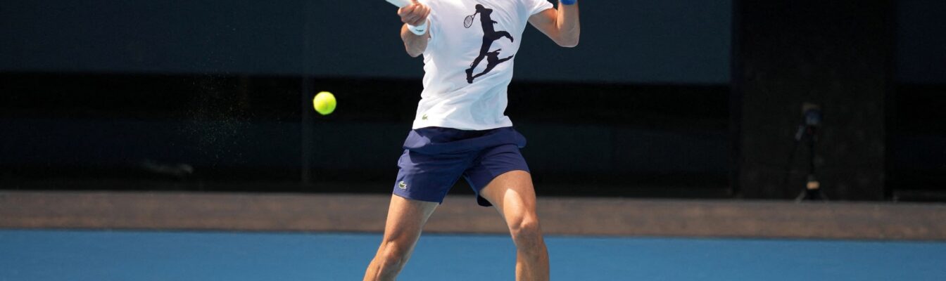 Novak Djokovic practices at Melbourne Park in Melbourne