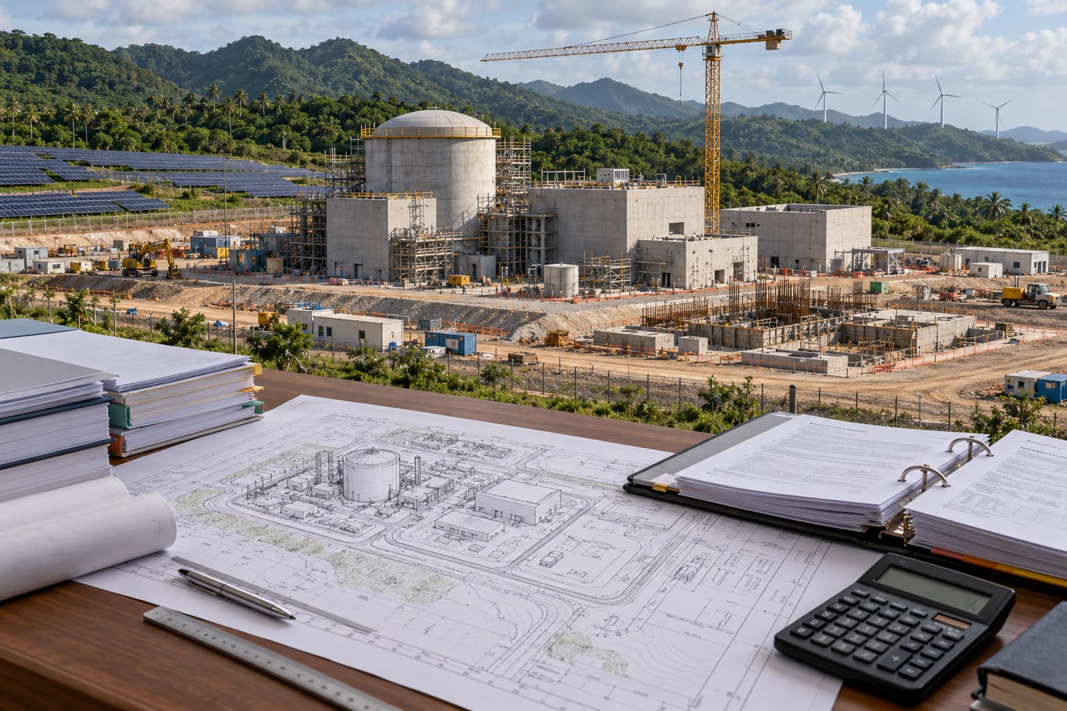 Blueprints and budgets beside reactor construction