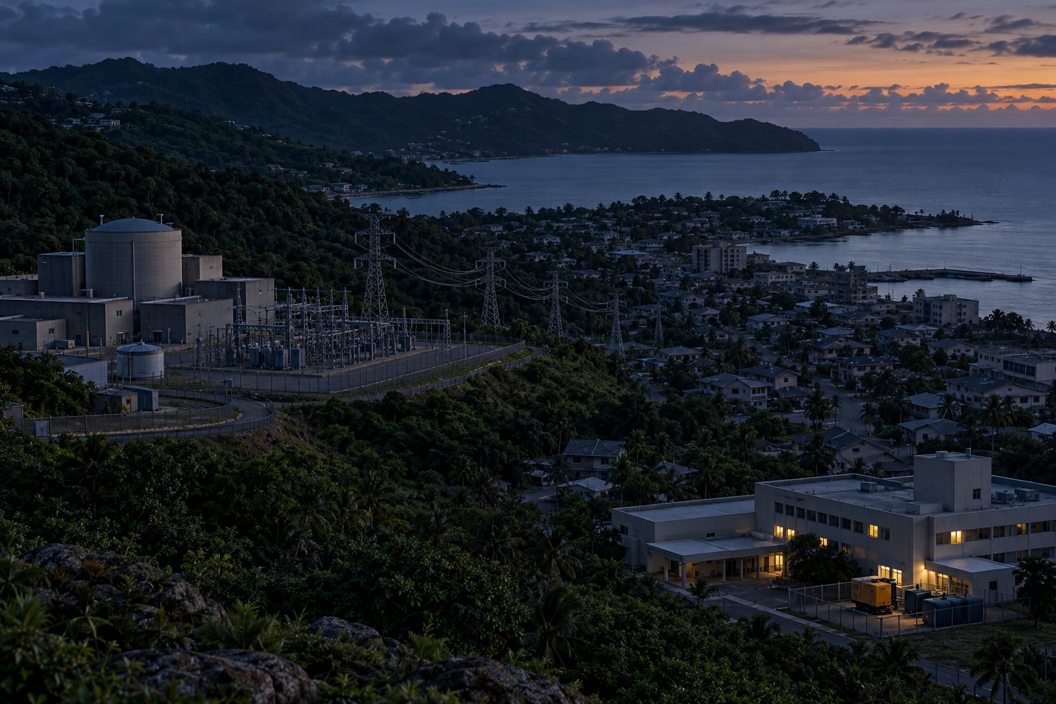 Island Grid Blackout at Dusk