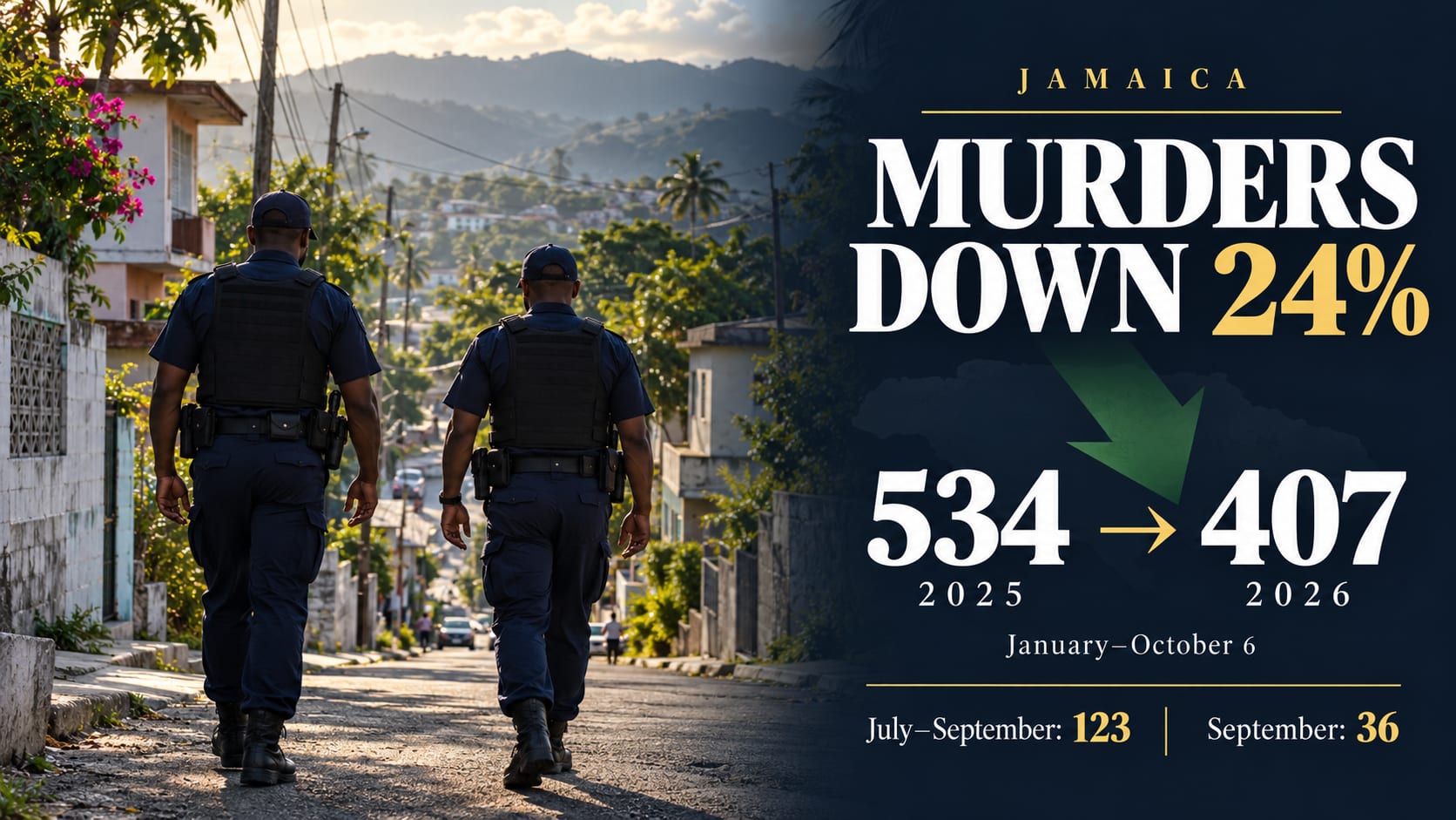 Jamaica police patrol and declining murder figures