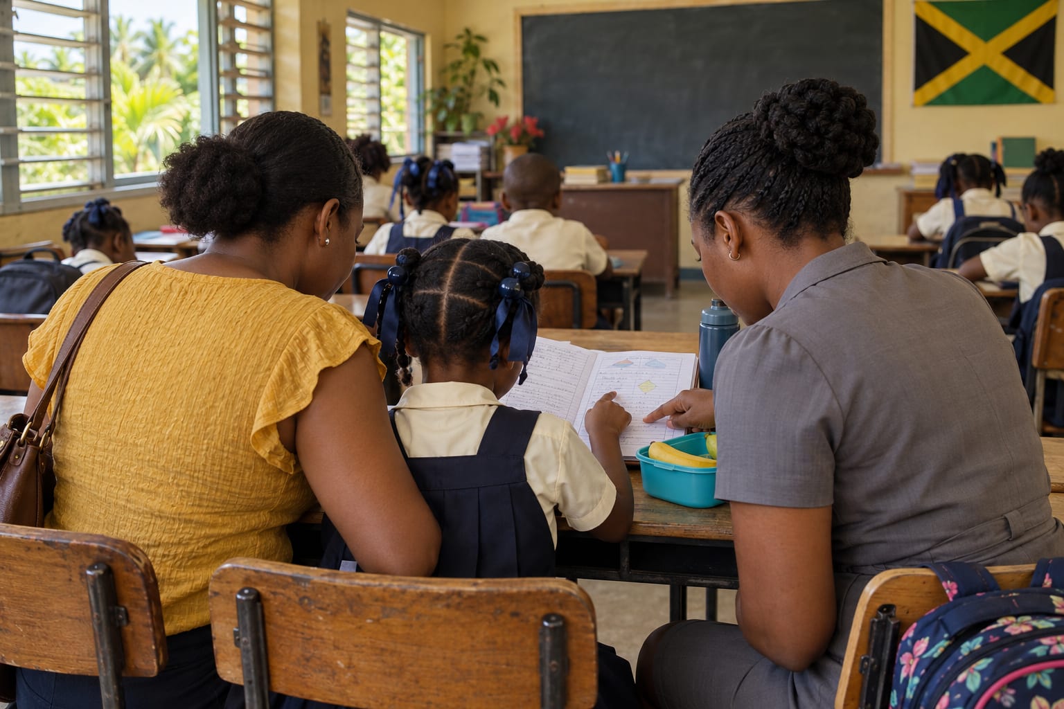 Jamaican classroom partnership at morning arrival