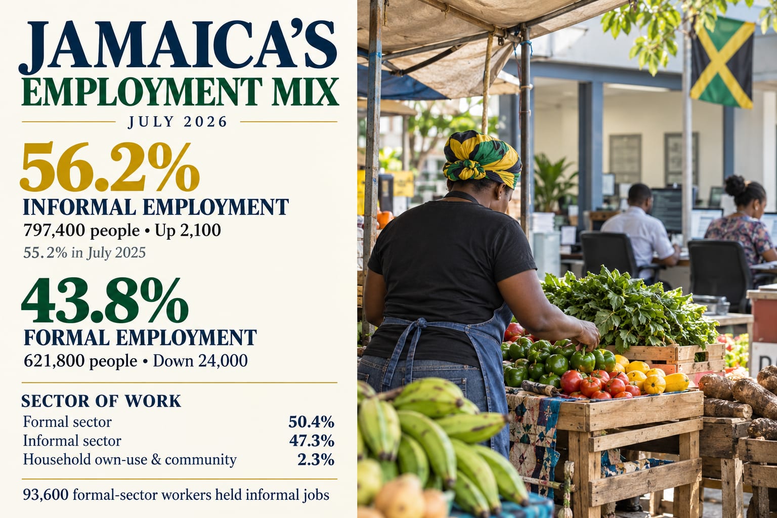 Jamaica’s employment mix, July 2026