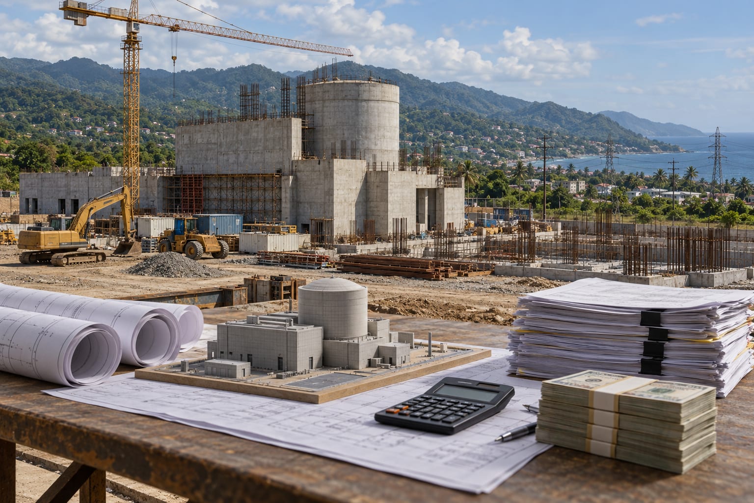 Unfinished reactor site with budget paperwork